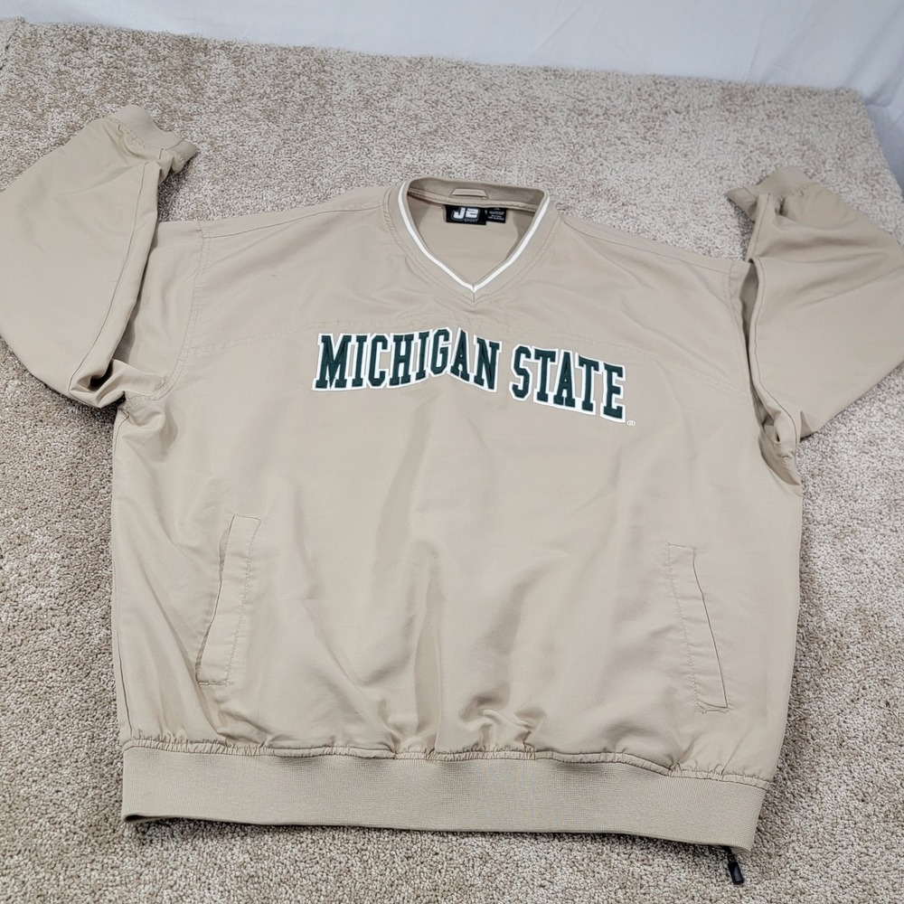 J2 Sport Michigan State Spartans Mens Pullover Windbreaker Jacket 2XL Tan Green